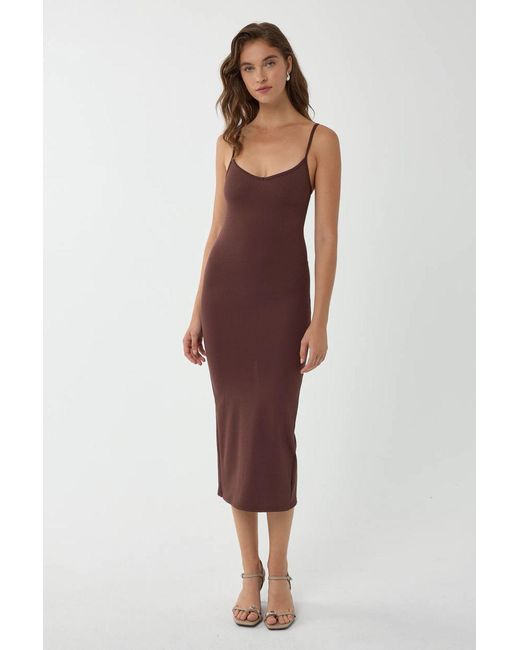 Hiccup Red V-Neck Bodycon Midi Dress With Thin Straps