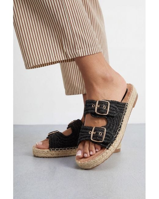 Faith Black Elissa Textured Double Buckle Footbed Sandals
