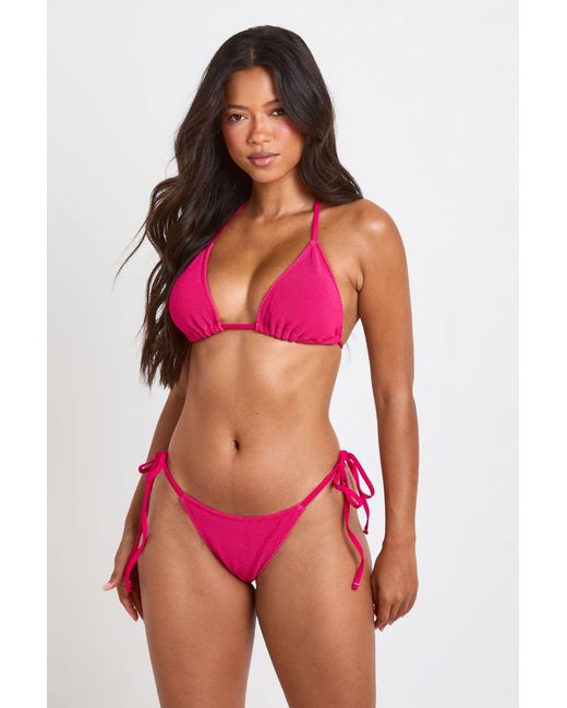 Boohoo Textured Tie Side Bikini Bottom