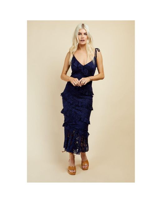 Little Mistress Blue Maxi V-Neck Sleeveless Tiered Dress
