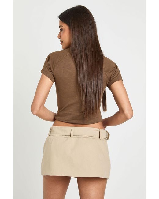 Boohoo Brown Buckle Front Twill Skort
