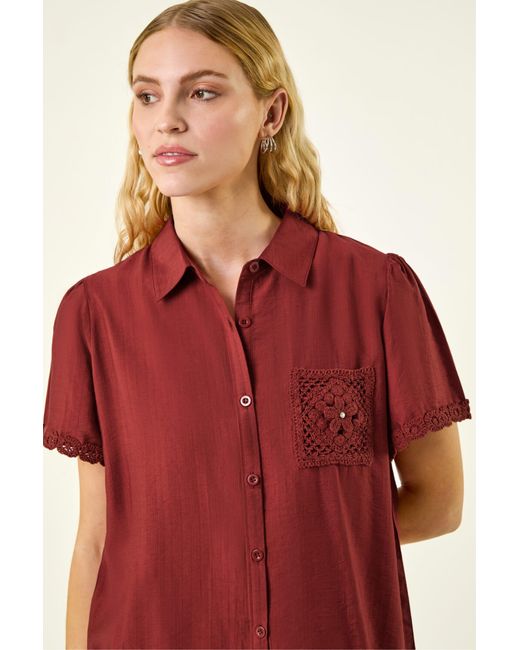 Roman Red Crochet Pocket Button Shirt