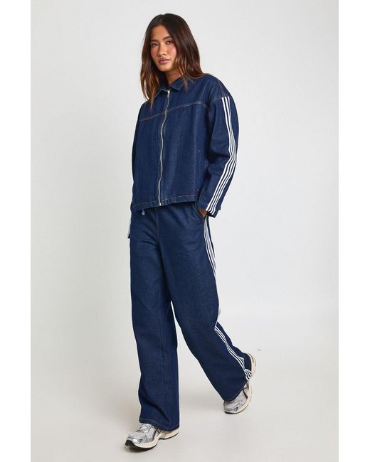 Boohoo Blue Stripe Detail Elasticated Wide Leg Jean