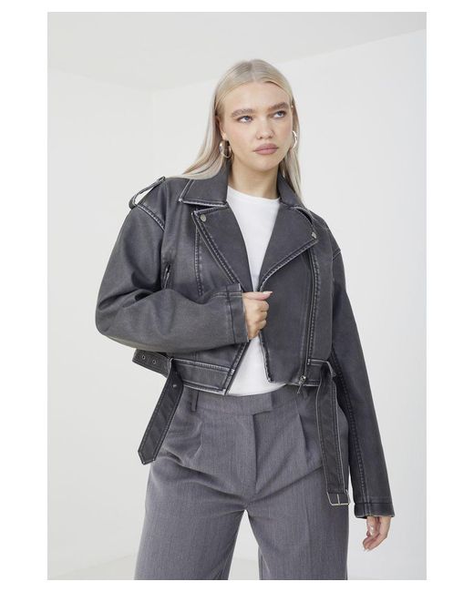 Brave Soul Gray Black 'vic' Faux Leather Cropped Biker Jacket