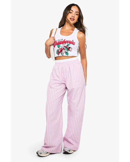 Boohoo Pink Contrast Waistband Stripe Wide Leg Trouser