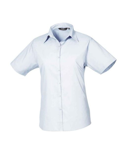 PREMIER Blue Ladies Poplin Short-Sleeved Blouse (Light)