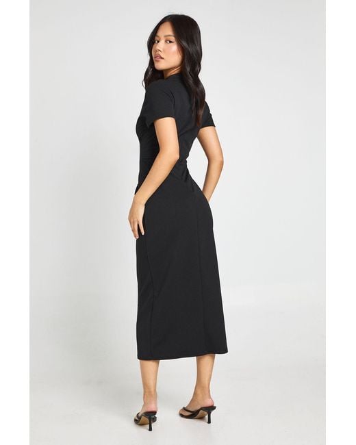 Boohoo Black Petite Crepe High Neck Pocket Detail Midi Dress