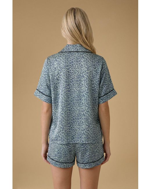 Oasis Blue Short Sleeve Satin Printed Nightwear Set