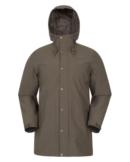 Mountain Warehouse Brown 'Foxtail' Long Fleece Lined Jacket With Adjustable Hood Waterproof Coat for men