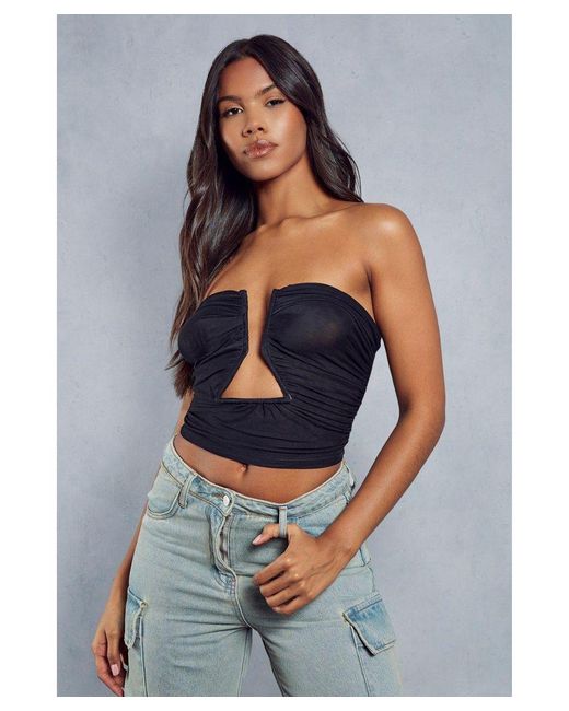 MissPap Blue Mesh Wired Cut Out Cropped Top