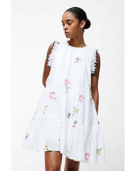 French Connection White Tiered Floral Print Ruffle Mini Dress