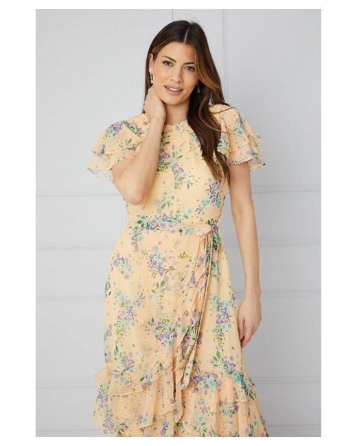 Wallis White Floral Ruffle Drop Hem Maxi Dress