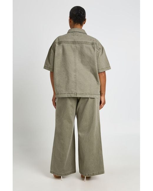 Boohoo Green Plus Washed Elasticated Wide Leg Trouser
