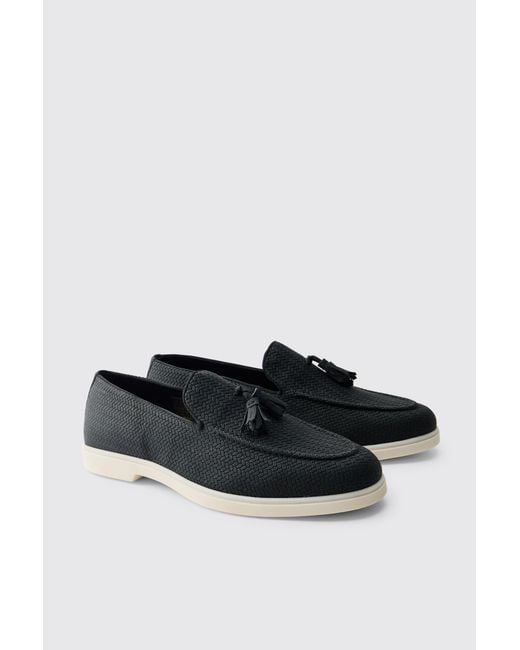 BoohooMAN Black Textured Tassel Pu Loafer for men