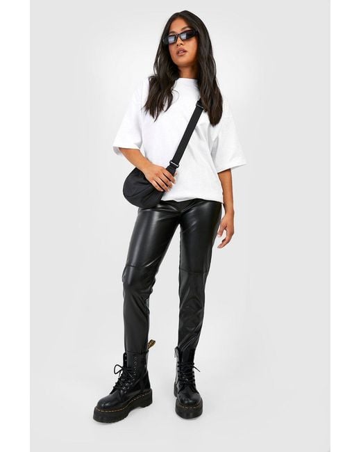 Boohoo White Petite Leather Look Seamed Skinny Trousers