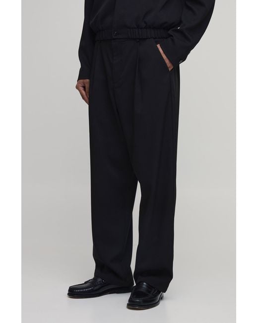 BoohooMAN Black Tailored Wide Leg Pleat Front Co-Ord Trousers for men