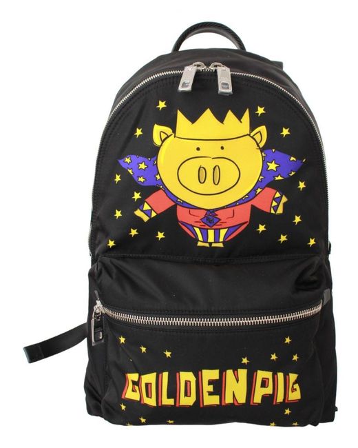 Dolce & Gabbana Gray Black Golden Pig Of The Year School Backpack for men