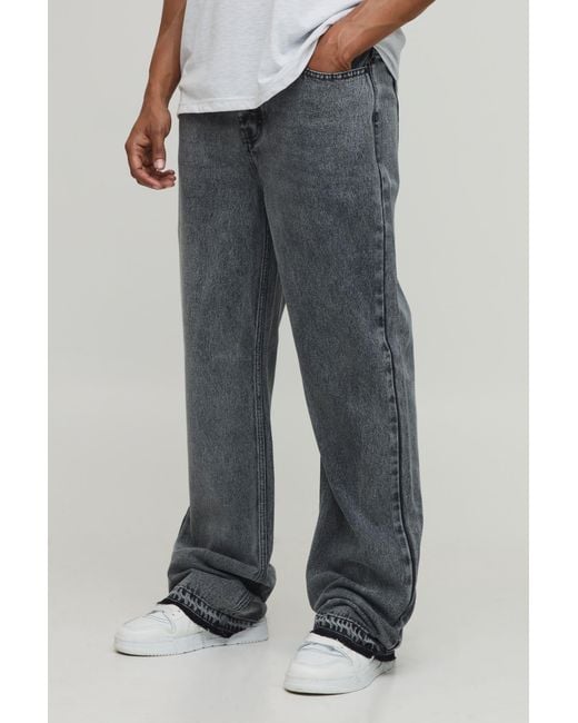 BoohooMAN Gray Tall Straight Flared Washed Jeans With Let Down Hem for men