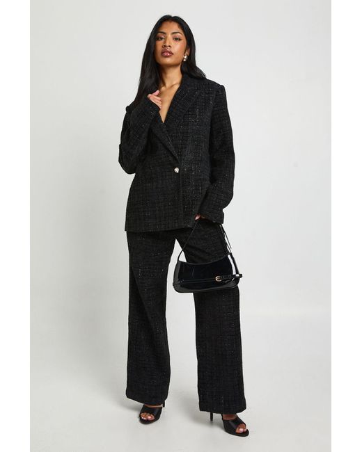 Boohoo Boucle Wide Leg Trousers in Black Lyst UK