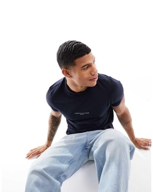 Tommy Hilfiger Blue Logo Tipped T-Shirt for men