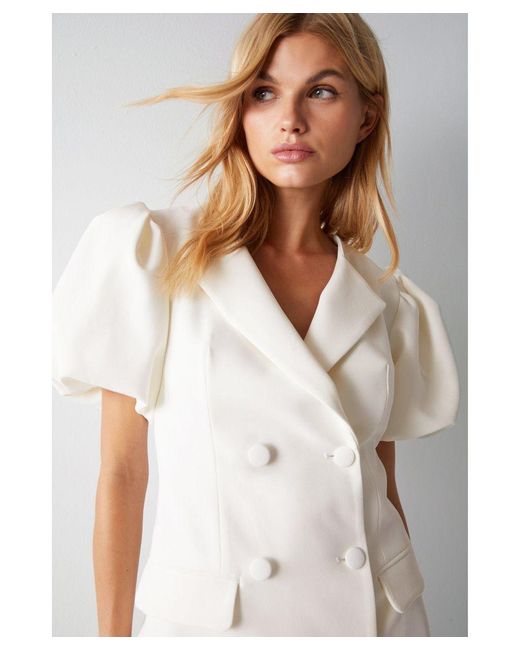 Warehouse White Premium Tailored Wrap Over Mini Dress