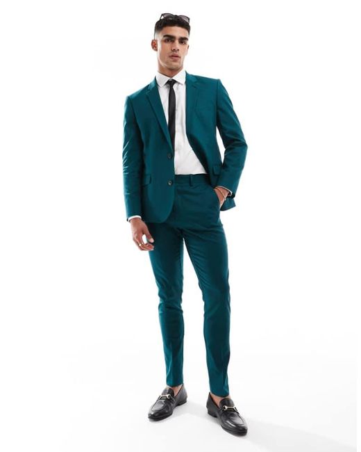 ASOS Blue Skinny With Linen Suit Trouser for men