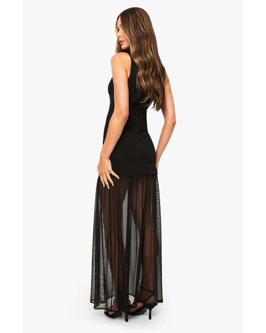 Boohoo Black Sheer Hem Sleeveless Maxi Dress