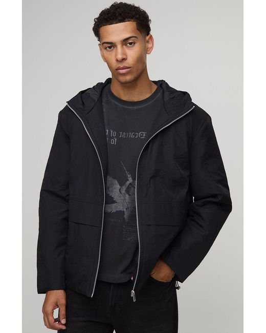 BoohooMAN Blue Regular Fit Funnel Neck Hooded Cagoule for men