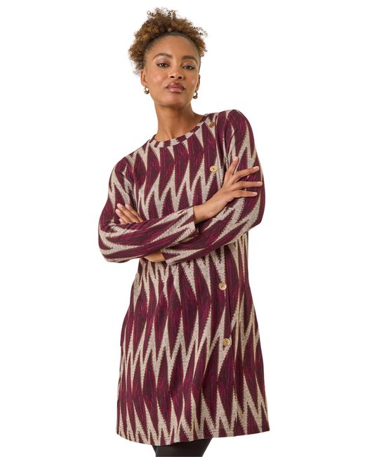 Roman Red Zig Zag Buttoned Side Dress