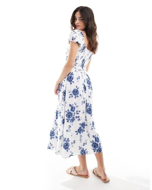 Hollister Blue Off Shoulder Sweetheart Midaxi Dress With High Thigh Split