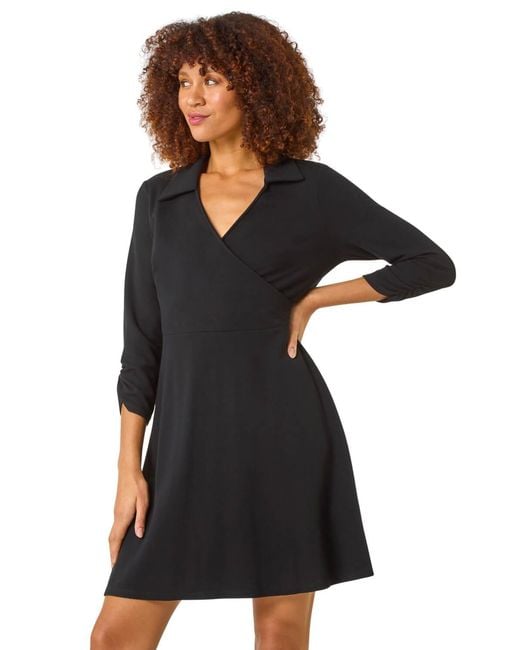 Roman Black Plain Crepe Short Dress