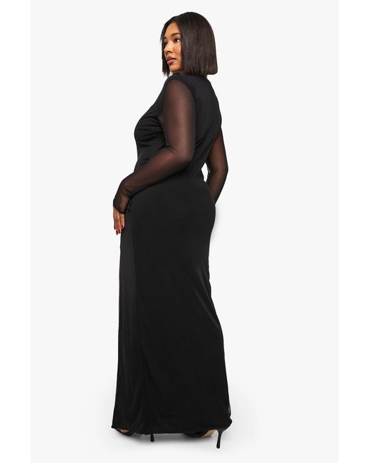 Boohoo Black Plus Mesh Twist Detail Maxi Dress