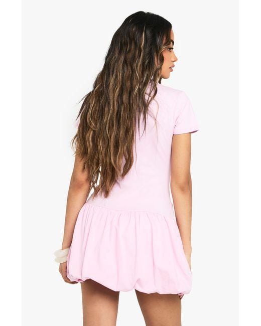 Boohoo Pink Puff Ball Hem T-Shirt Dress