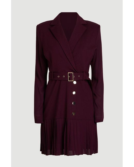 Karen Millen Purple Jersey And Georgette Mix Pleat Mini Dress