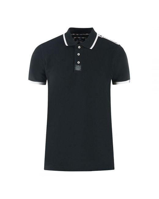 Aquascutum Black Branded Shoulder Tipped Polo Shirt for men
