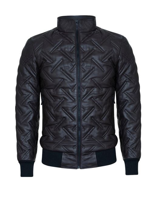 Infinity Leather Blue Bomber Quilted Jacket for men