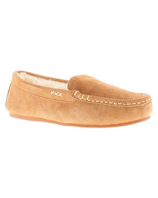 Hush Puppies Natural Moccasin Slippers Annie Suede Leather