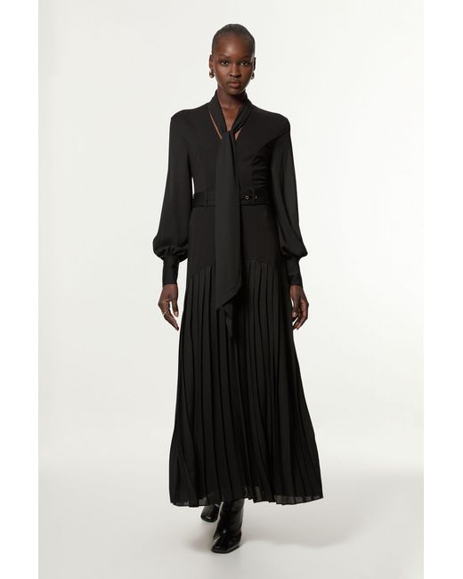 Karen Millen Black Jersey Ponte Georgette Mix Midi Dress