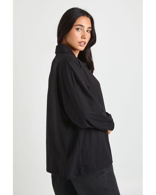Boohoo Black Maternity Heavy Cotton Button Detail Collared Rugby Top