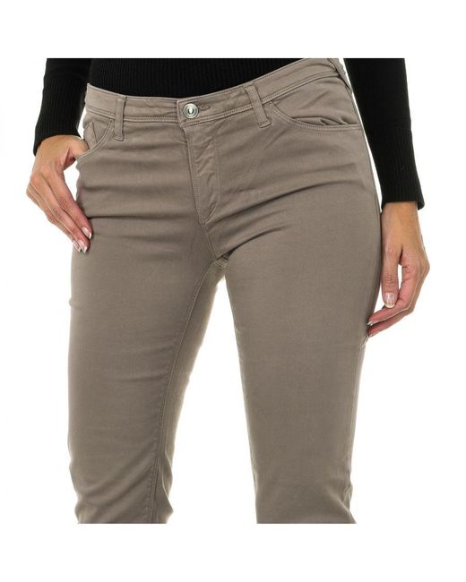 Armani Gray Long Stretch Fabric Pants 6y5j28-5n0rz Woman Cotton