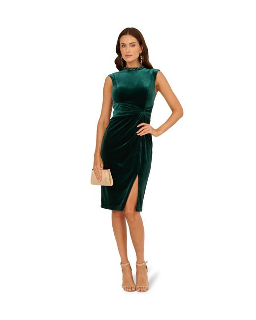 Adrianna Papell Blue Mock Neck Midi Dress