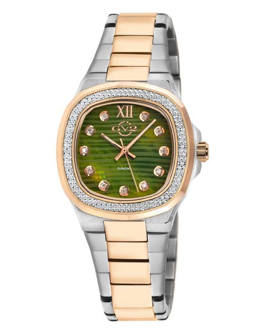 Gv2 Metallic Potente Lady Swiss Quartz Mop Dial, 316L Stainless Steel Two Toned Iprg Diamond Watch