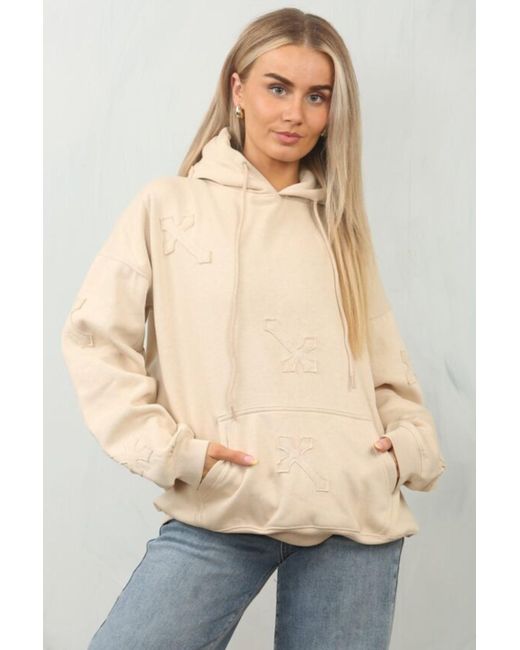Femme Luxe Natural Oversized Crucifix Cross Embroidered Hoodie