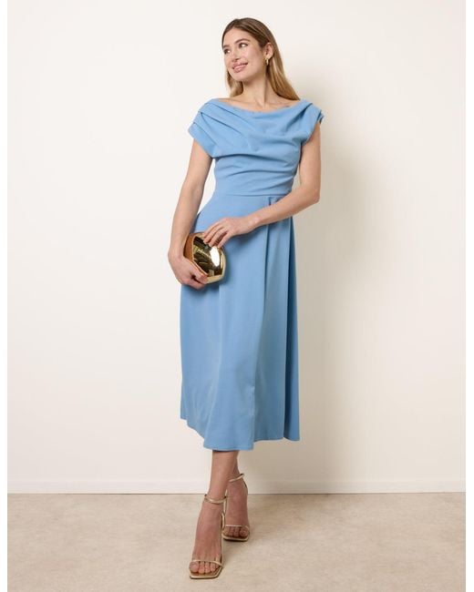 Blue Vanilla Blue Scuba Crepe Off-Shoulder Skater Dress
