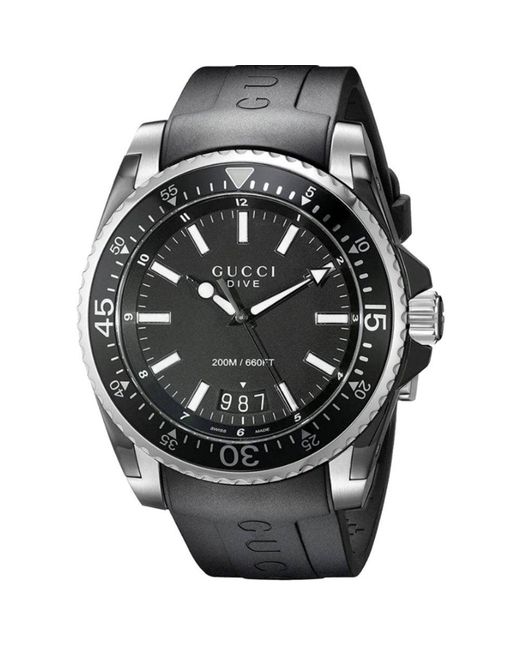 Gucci Black Ya136204 Men's Dive Date Rubber Strap Watch for men