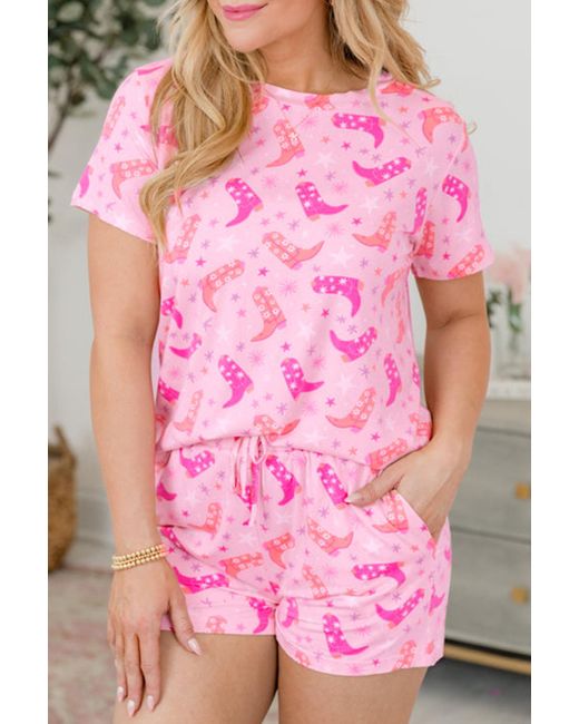Azura Exchange Pyjama Set Cowboylaarzen Korte Broek Set in het Pink