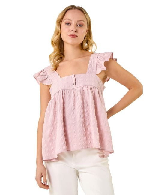 D.u.s.k Pink Textured Bubble Button Top