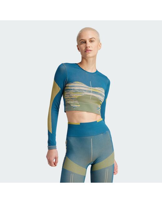 Adidas By Stella McCartney Blue Truestrength Seamless Yoga Long Sleeve Top