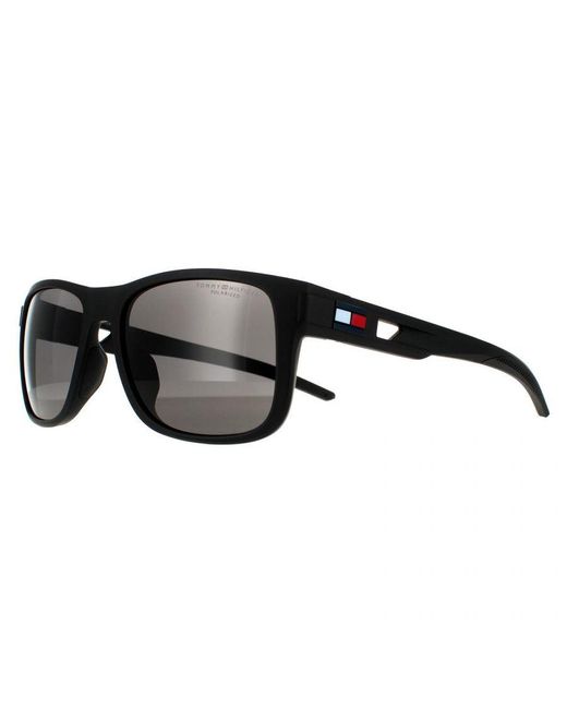 Tommy Hilfiger Black Wrap Matte Polarized Sunglasses for men