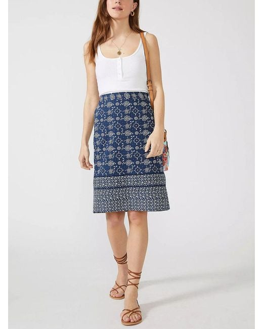 Mantaray Blue Lined Cotton Print Summer Skirt